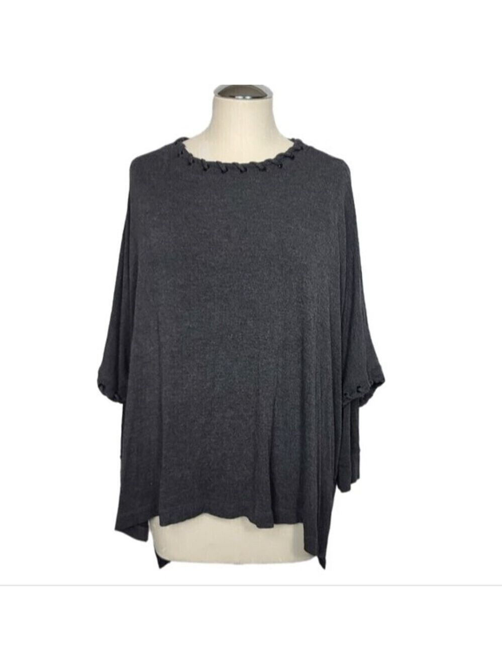 Capote Whip Stitch Double Layer Long Sleeve Gray Top XS